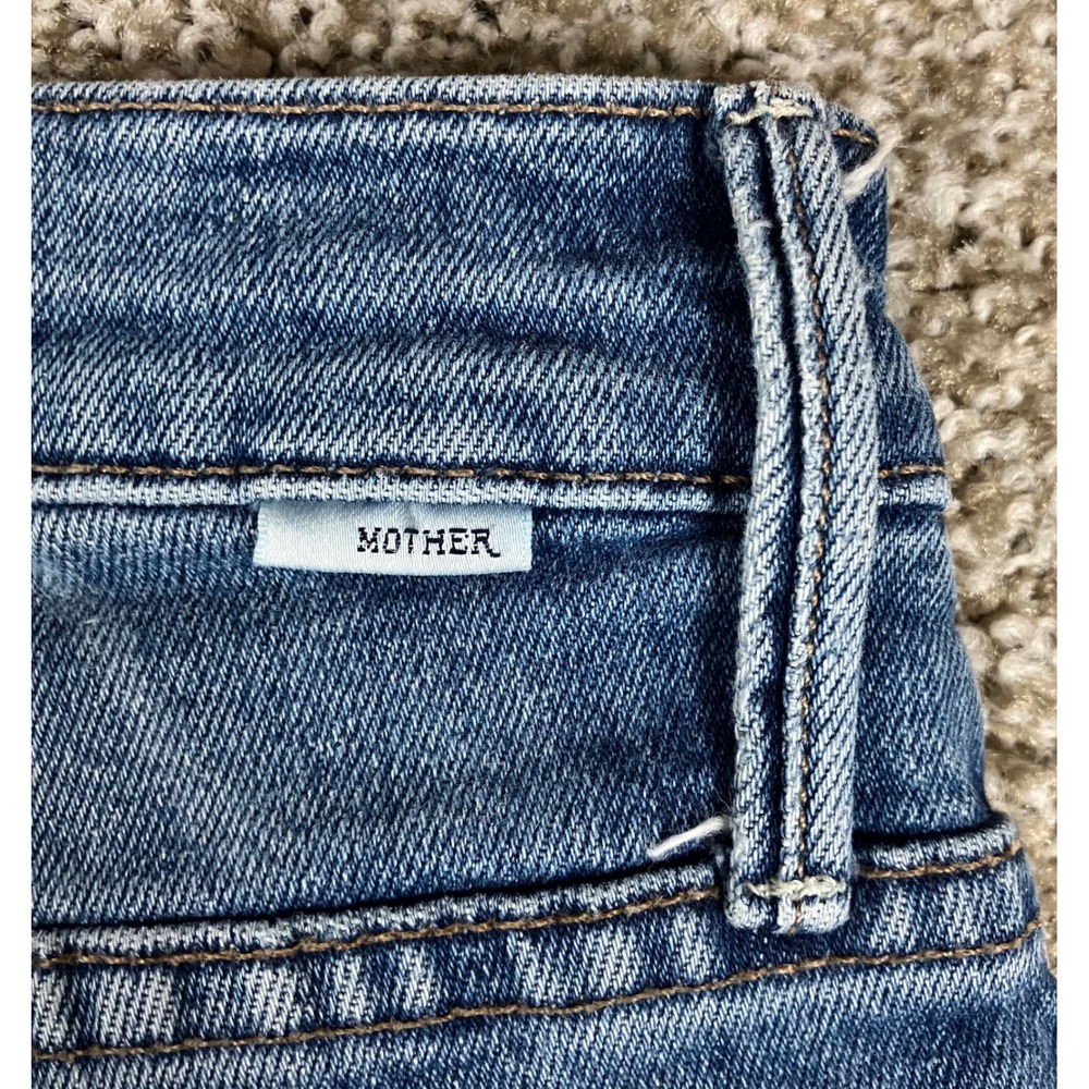 Mother The Runaway Popism Blue Flare Jeans Raw Hem High Rise Size 24 Made in USA - Picture 9 of 15